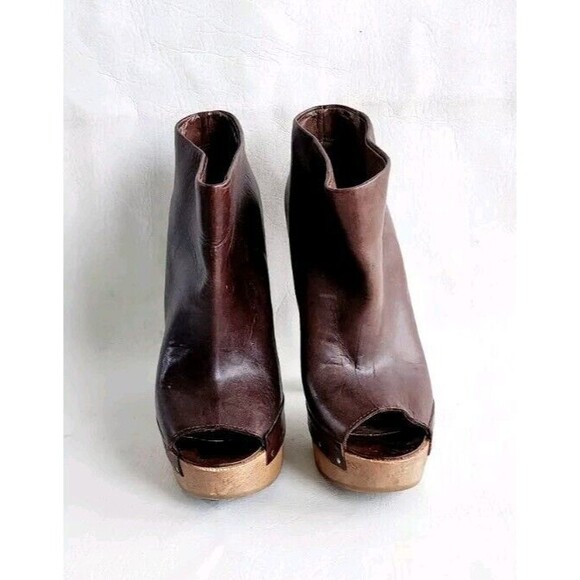 Marni Peep Toe Brown Wooden Heels Booties Clogs Size 36 (US 6) - Picture 3 of 9